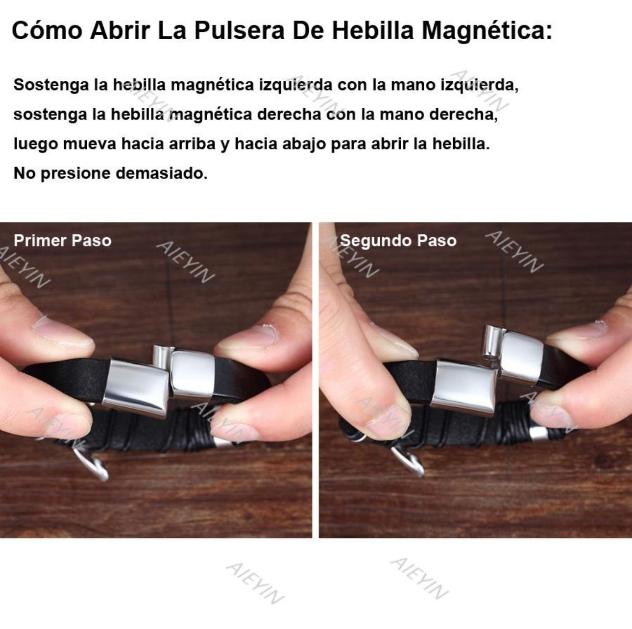 Pulsera Marrón Cuero Soga Trenzado Con Oro Hebilla Magnética