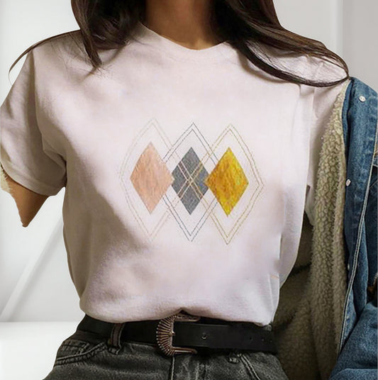 (🌎 PRODUCTO INTERNACIONAL) Camiseta Holgada Con Cuello Redondo Geométrico De Moda