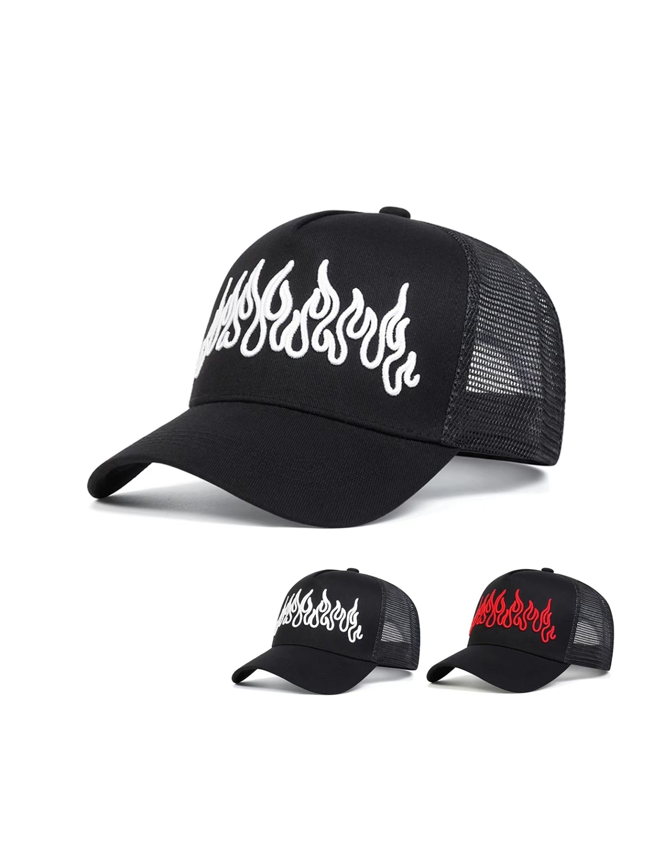 Gorra de béisbol bordada con llamas para hombres ~ y mujeres, protección solar ajustable, ideal para viajes en primavera y otoño, vacaciones en la playa