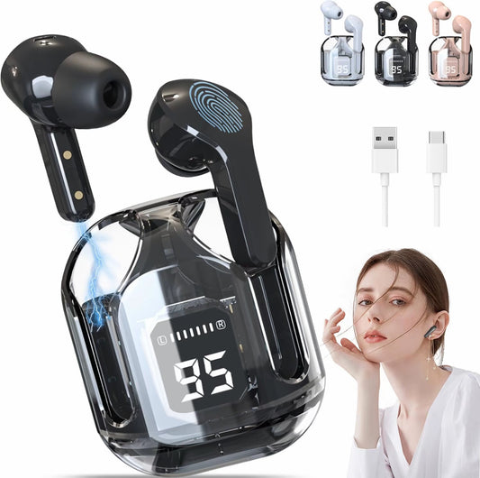 Auriculares Bluetooth inalámbricos, mini auriculares Bluetooth, auriculares intrauditivos, IPX4 resistente al agua y a las salpicaduras, con estuche de carga y LED digital, iOS y Android