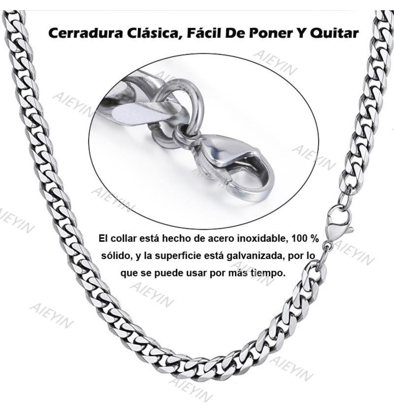 Collar Estilo Cubano Unisex De Acero Inoxidable Plateado