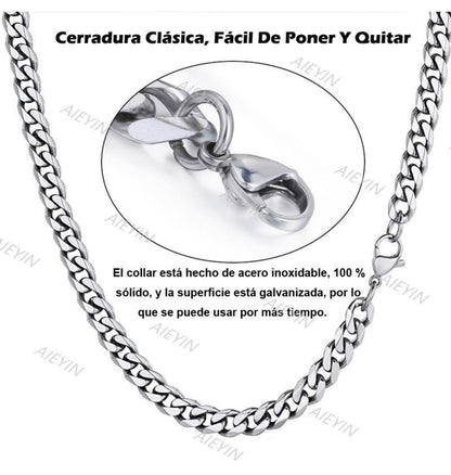 Collar Estilo Cubano Unisex De Acero Inoxidable Plateado