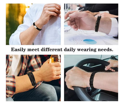 5 Piezas Pulsera Para Hombre De Cuero Con Hebilla Magnética