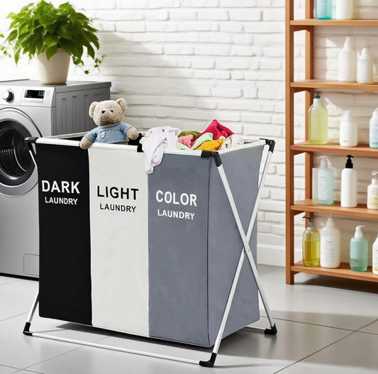 Canasta de Ropa Sucia de 3 Secciones - Cesto
Plegable Grande para Ropa - Organizador con Marco de Aluminio para Clasificar Ropa Sucia