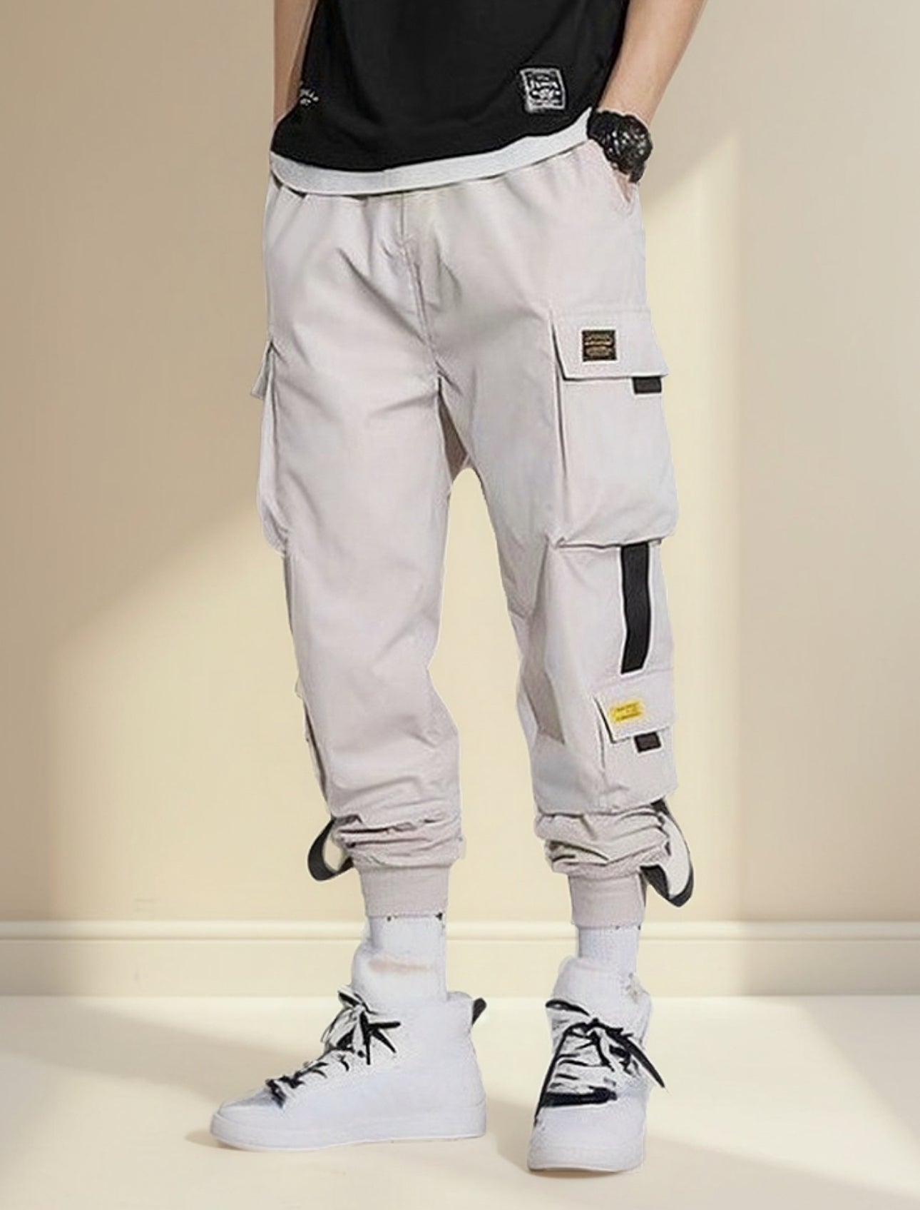 (🌍 PRODUCTO INTERNACIONAL) Pantalones Cargo Casual Harem Joggers Hip Hop Para Hombres B
