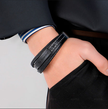 Soku Pulsera Personalizada Piel Acero Inoxidable Titanio Color Negro Diámetro 21 cm Largo 21 cm