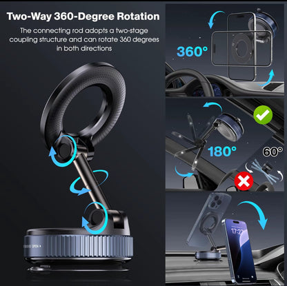 Soporte magnético de succión al aspiradora, Envío de placa magnética anular plegable y retráctil manos libres con ventosa para coche, gimnasio, espejo, superficie lisa, compatible con iPhone Android y todos los teléfonos