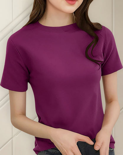 (🌎 PRODUCTO INTERNACIONAL) Suave Jersey De Manga Corta Con Cuello Redondo Y Cuello Redo
