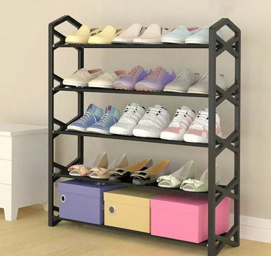 N+ F-056 Estante para zapatos de 5 y 4 niveles en forma de X 58cm Negro Azul y Rosa
