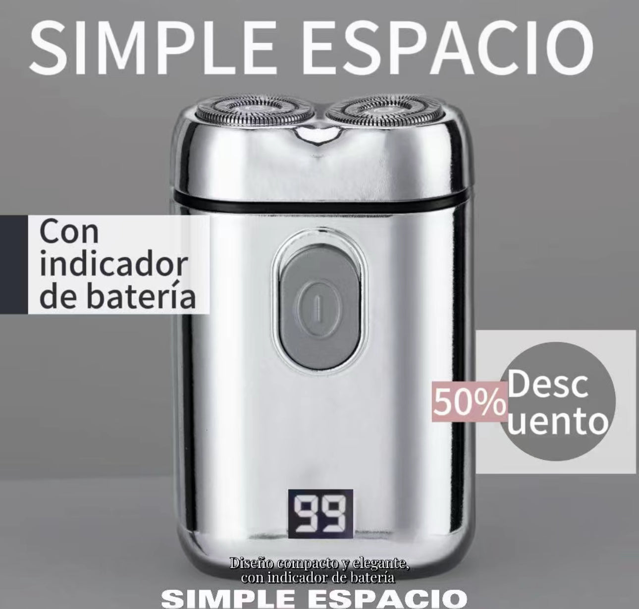Afeitadora eléctrica para hombre - Cabezal 3D extraible y lavable - Resistente al agua -
Recargable por USB - Uso en seco y húmedo - Apto para viajes - 50 % de descuento - 2 colores