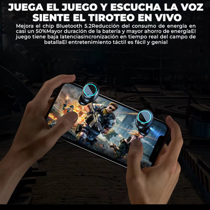 Viclook Audífonos Bluetooth M25 TWS con baja latencia para gaming, cancelación activa de ruido, resistentes al agua, pantalla LED de batería y sonido HiFi. Ideales para deporte o juegos.