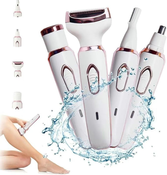 Depiladora eléctrica 4 en 1 para mujer con conexión inalámbrica USB: Afeita fácilmente el rostro, las axilas y la línea del bikini (rosa)