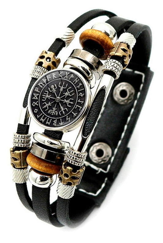 Pulsera Brazalete Brújula Vegvisir Vikingo Runa Cuero