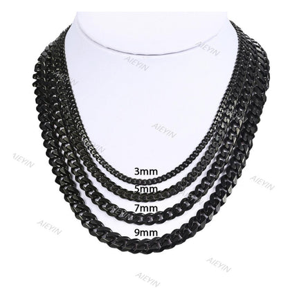 ÑCollar Cadena Estilo Cubano Unisex Acero Inoxidable Negro