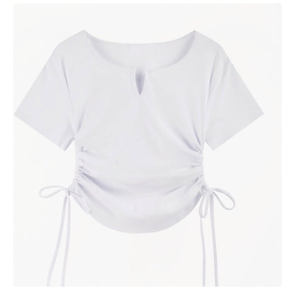 (🌎 PRODUCTO INTERNACIONAL)
 Nueva Camiseta Casual Con Cuello En V Plisada De Manga Corta