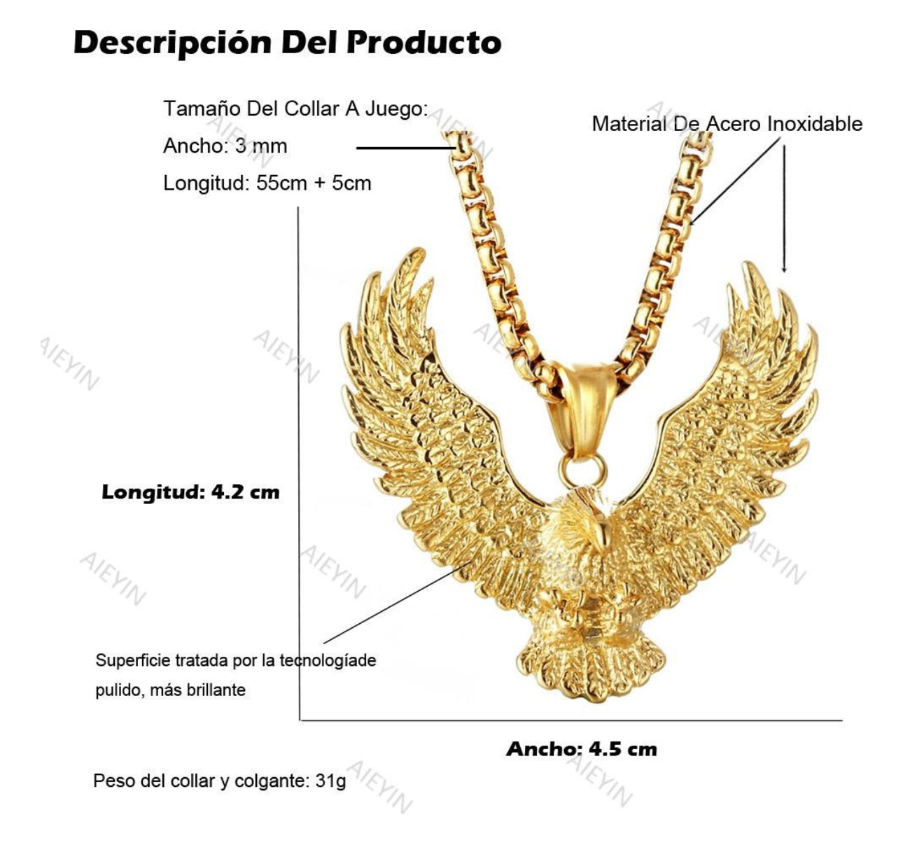 Collar De Águila Acero Inoxidable Dijes Medallas Para Hombre