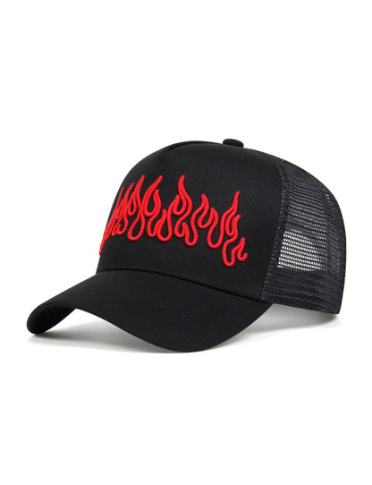 Gorra de béisbol bordada con llamas para hombres ~ y mujeres, protección solar ajustable, ideal para viajes en primavera y otoño, vacaciones en la playa