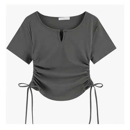 (🌎 PRODUCTO INTERNACIONAL)
 Nueva Camiseta Casual Con Cuello En V Plisada De Manga Corta