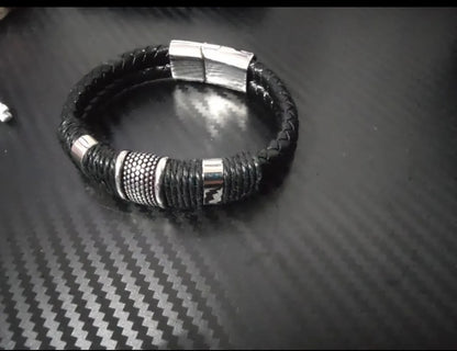 Pulsera Cuero Soga Trenzado Acero Inox Con Hebilla Magnética