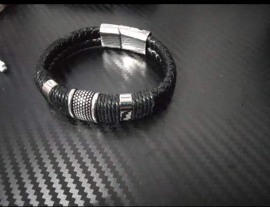 Pulsera Cuero Soga Trenzado Acero Inox Con Hebilla Magnética