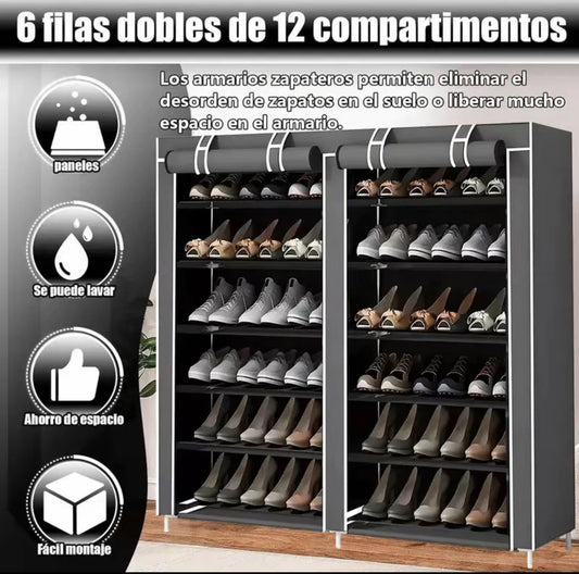 Estante de Zapatos Doble de Gran
Capacidad 6 Pisos con Cubierta de Polvo para el
Hogar