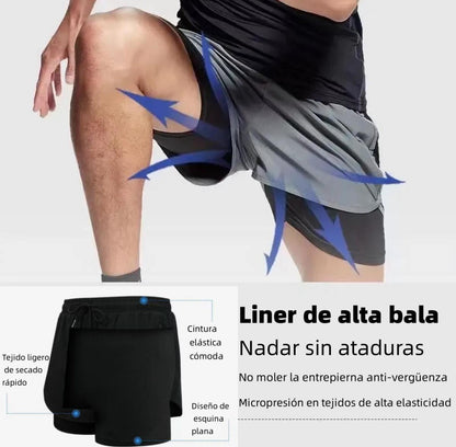 Pantalón Corto Deportivo Lycra 2 En 1 Para Hombre 2pcs