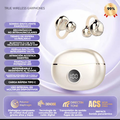 VICLOOK D151 Audífonos Inalámbricos Clip Ear audífonos de gancho para correr Diseño ergonómico ultra ligero, HiFi sonido 360°, cómodos sin dolor, táctil, impermeables y batería de larga duración.
