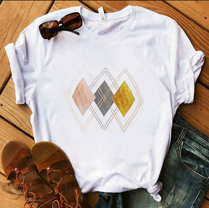 (🌎 PRODUCTO INTERNACIONAL) Camiseta Holgada Con Cuello Redondo Geométrico De Moda