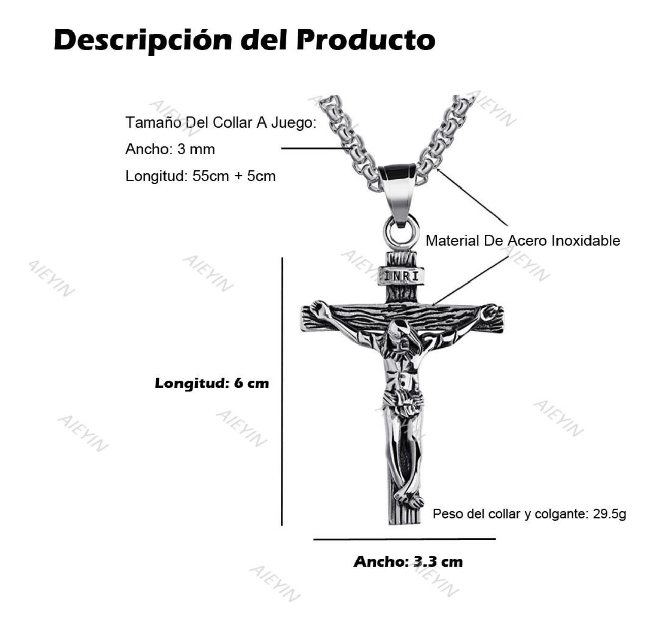 Collar Dije De Jesús Cruz Vintage Acero Inoxidable