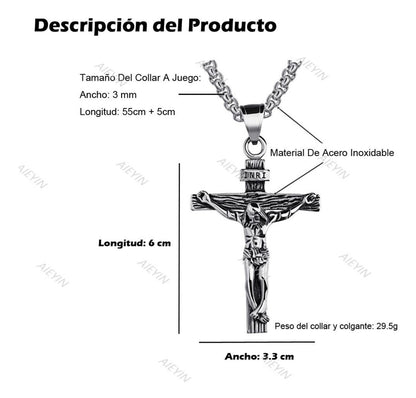Collar Dije De Jesús Cruz Vintage Acero Inoxidable