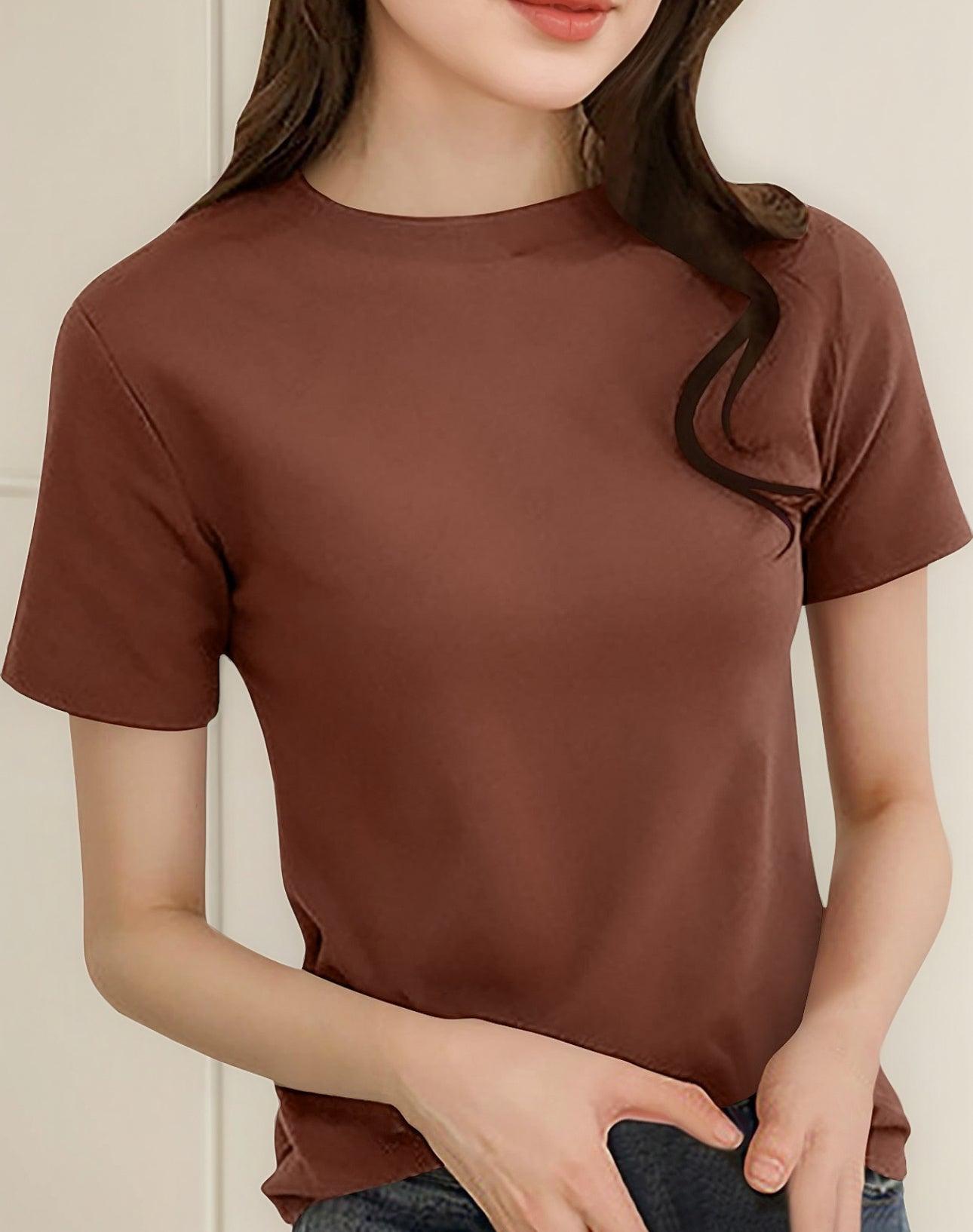 (🌎 PRODUCTO INTERNACIONAL) Suave Jersey De Manga Corta Con Cuello Redondo Y Cuello Redo