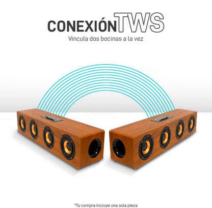 Barra de Sonido Bluetooth de Madera, Conexión
TWS: vincula dos bocinas fácilmente KTS-1108