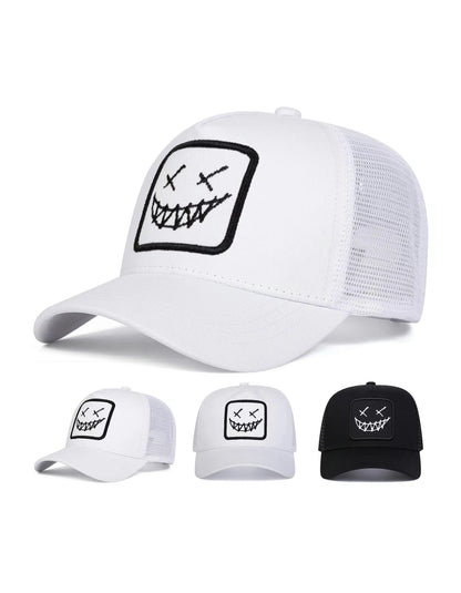 Gorra tipo camionero con diseño de cara sonriente, gorra casual para deportes al aire libre para hombres y mujeres, accesorios de moda para uso diario