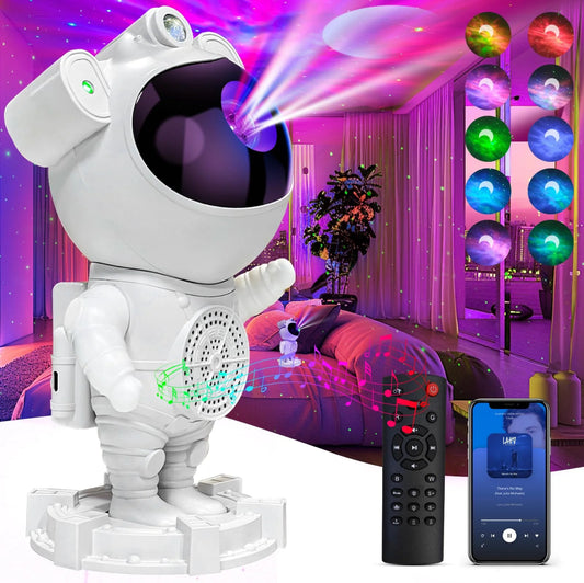 Astronauta Proyector de Estrellas, 360° Adjustable
Luces Astronauta Proyector lampara aurora boreal
Galaxia con Temporizador y Control Remoto y bocina bluetooth