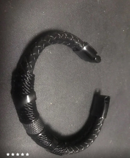 Pulsera Cuero Soga Trenzado Acero Inox Con Hebilla Magnética