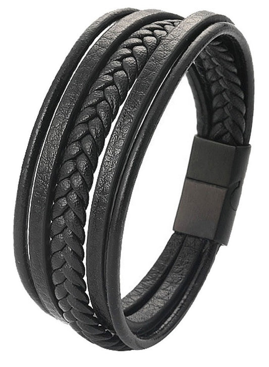 Pulsera Hombre De Cuero Trenzado Con Hebilla Magnética