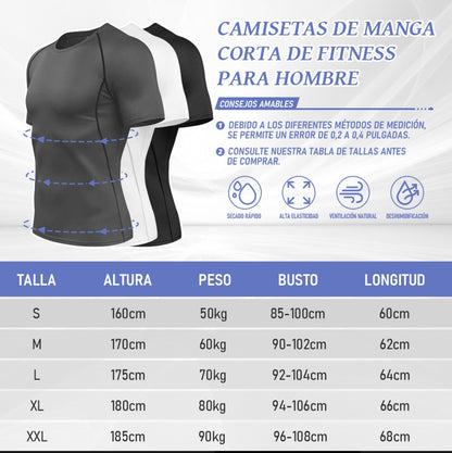3pzs Playera Licras Deportivas Hombre Compresión Manga Gym