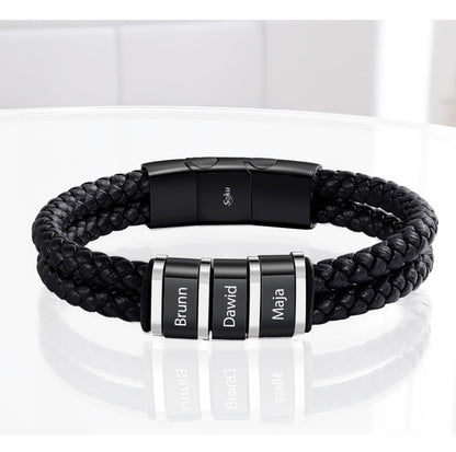 Soku Pulsera Personalizada Piel Acero Inoxidable Titanio Color 3 Nombres Diámetro 21 cm Largo 21 cm