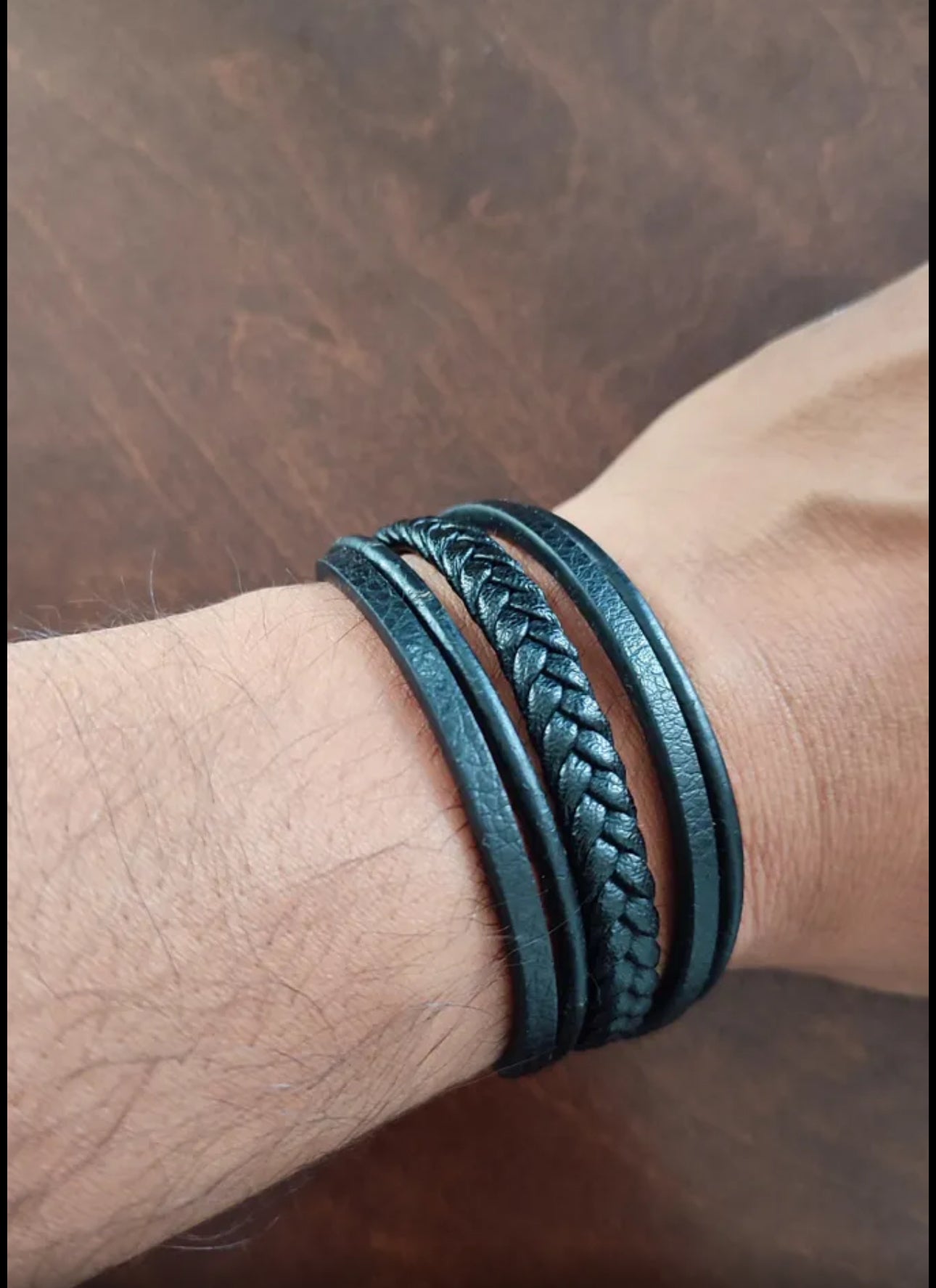 Pulsera Hombre De Cuero Trenzado Con Hebilla Magnética