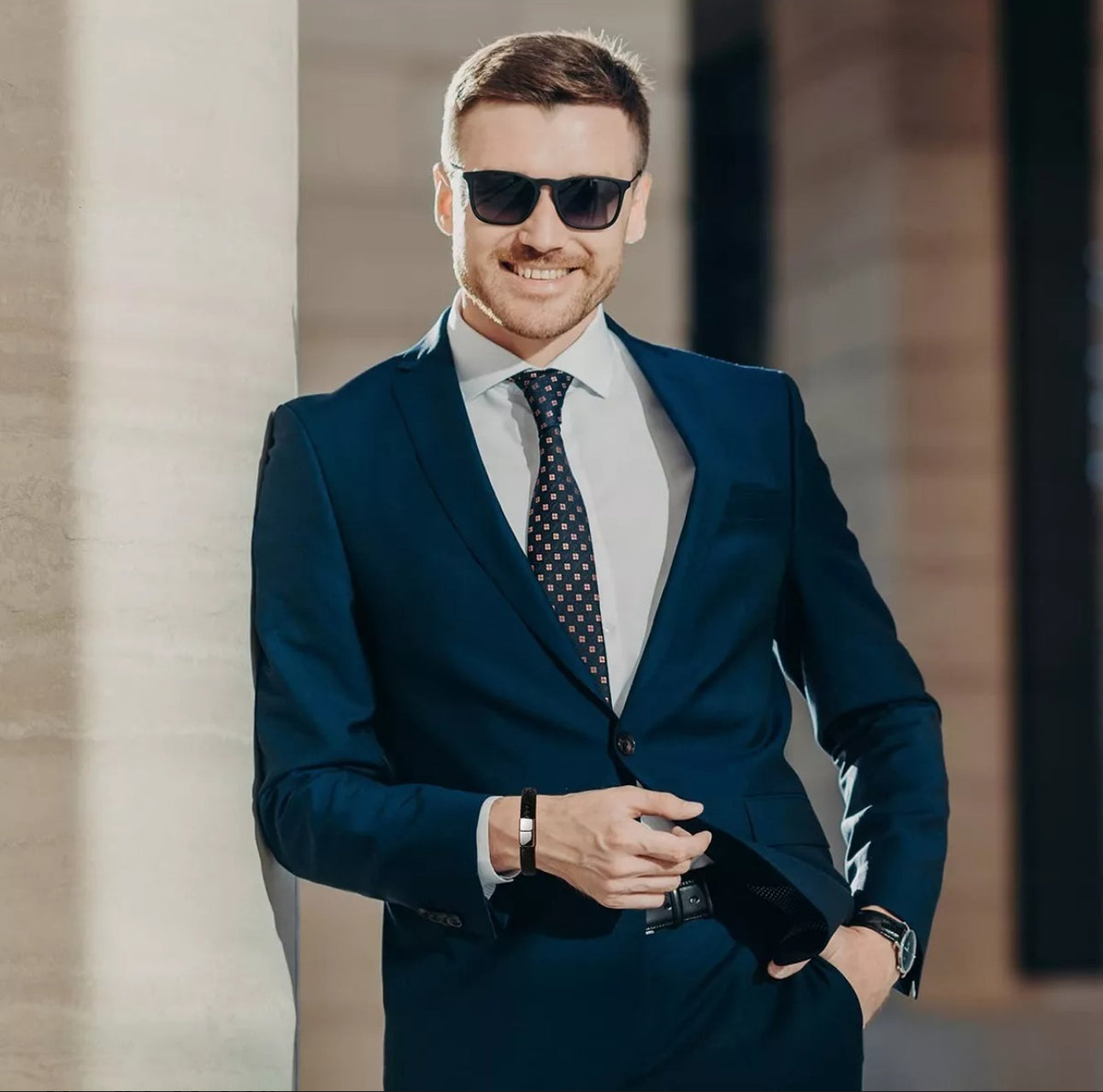 5 Piezas Pulsera Para Hombre De Cuero Con Hebilla Magnética