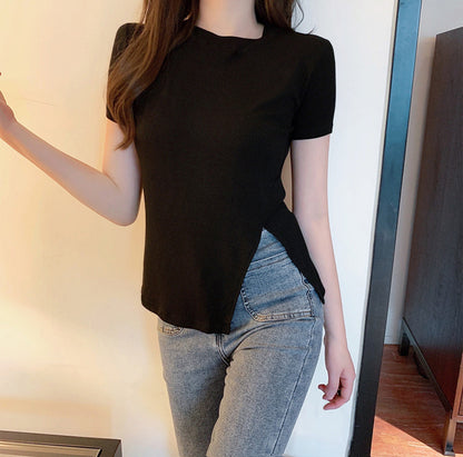 (🌎 PRODUCTO INTERNACIONAL) Una Nueva Camiseta Hugh Top Con Cuello Redondo Y Abertura La