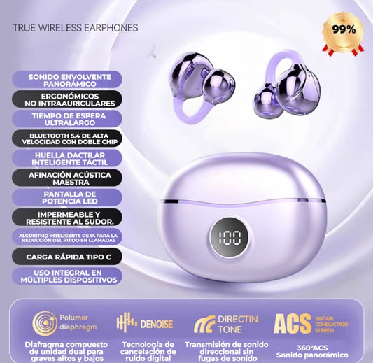 VICLOOK D151 Audífonos Inalámbricos Clip Ear audífonos de gancho para correr Diseño ergonómico ultra ligero, HiFi sonido 360°, cómodos sin dolor, táctil, impermeables y batería de larga duración.