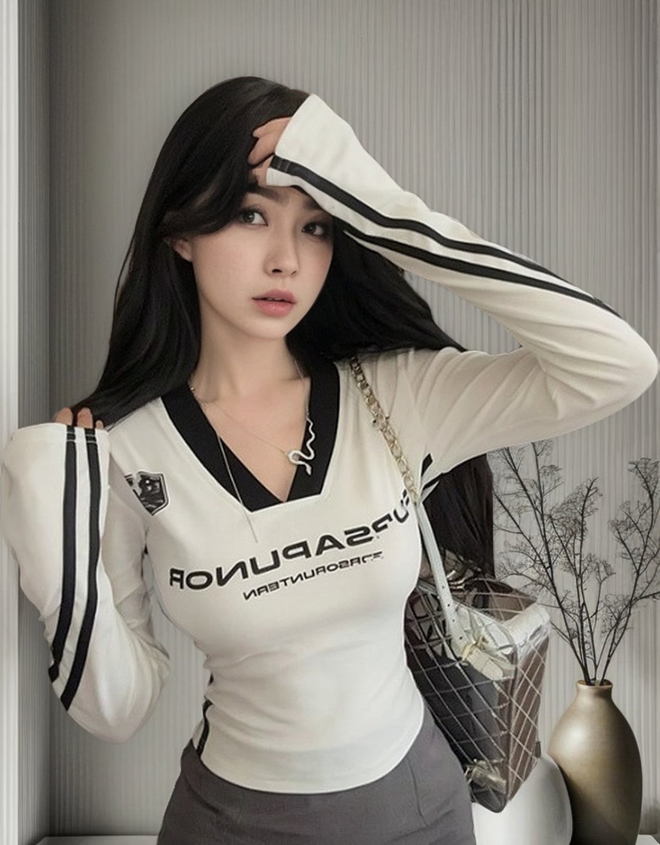 (🌍 INTERNACIONAL COMERCIO) Camiseta De Poliéster De Manga Larga Con Cuello En V Para Mujer