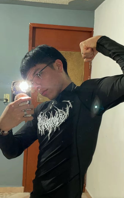 Camiseta de entrenamiento de manga larga de secado rápido para hombre - Top estampado, transpirable y elástico para correr, senderismo, gimnasio y uso casual