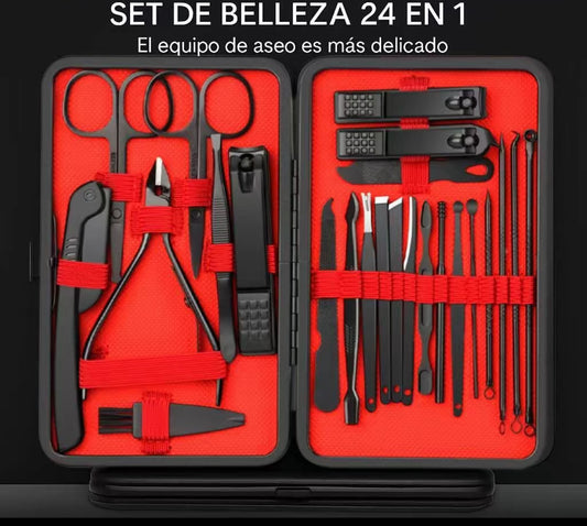 Kit de cortaúñas 10/24 piezas en acero inoxidable- Hojas cóncavas sin olor para manos/pies. incluye estuche organizador-Precisión profesional para cuidado en casa.