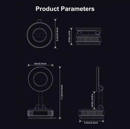 [Soporte magnético para teléfono] Soporte magnético para teléfono de coche con rotación de 360° y adsorción al vacío: plegable, retráctil, material ABS, impermeable, portátil para coche, ducha, viajes, gimnasio y espejo liso.