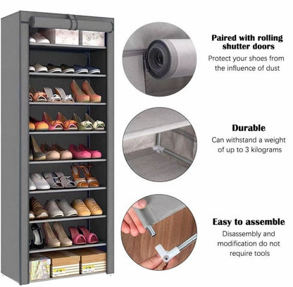 Zapatero simple para dormitorio de estudiantes, zapatero de nueve capas, zapatero de tela para dormitorio de alquiler, de gran capacidad, multicapa, a prueba de polvo, sin instalación, ahorro de espacio