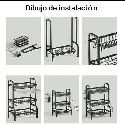 lerfm Escurridor de platos con 3 Niveles, con Escurridor para Mostrador, Escurridor de Cocina
Multifuncional con Herramientas