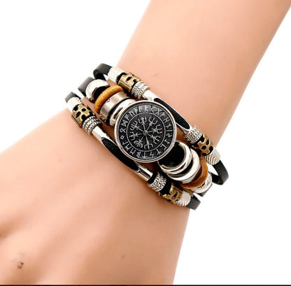 Pulsera Brazalete Brújula Vegvisir Vikingo Runa Cuero