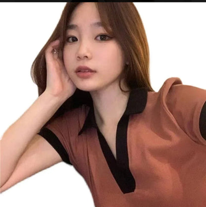 (🌍 INTERNACIONAL) Camiseta Mubouya Con Cuello En V Y Manga Corta De Poliéster